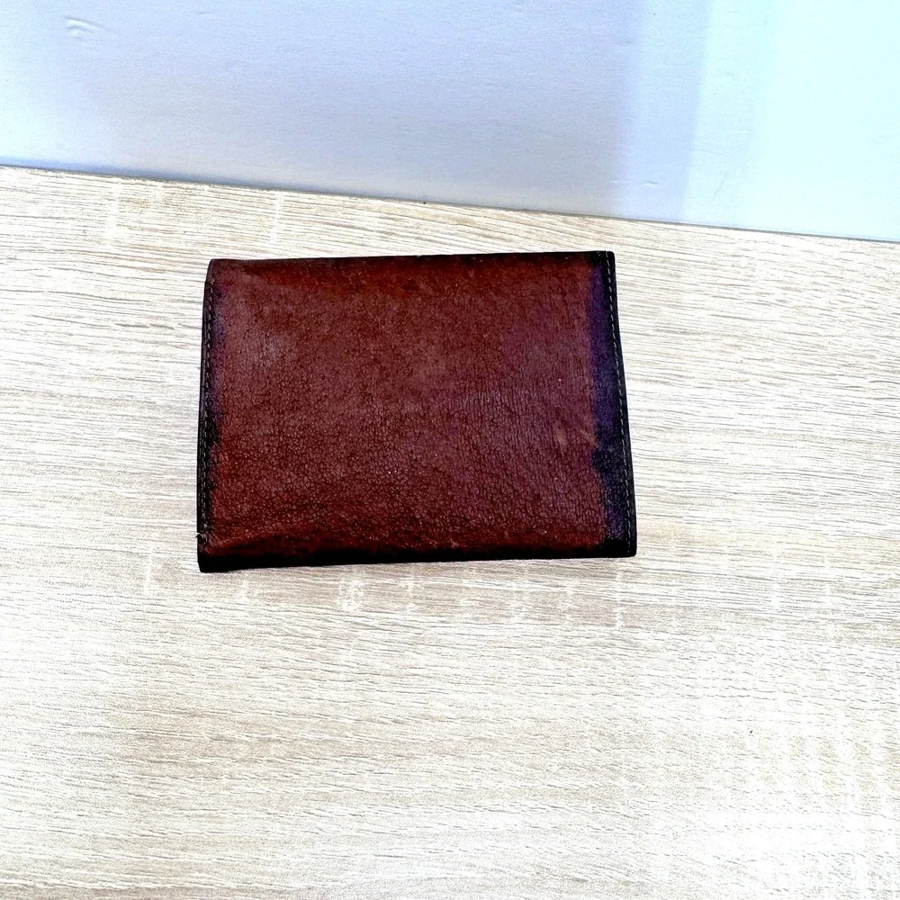 Vintage Amity Brown Genuine Leather Eagle Embossed Bifold ID Wallet